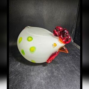 Unique Vintage Red and Green Art Glass‎ Rooster Figurine